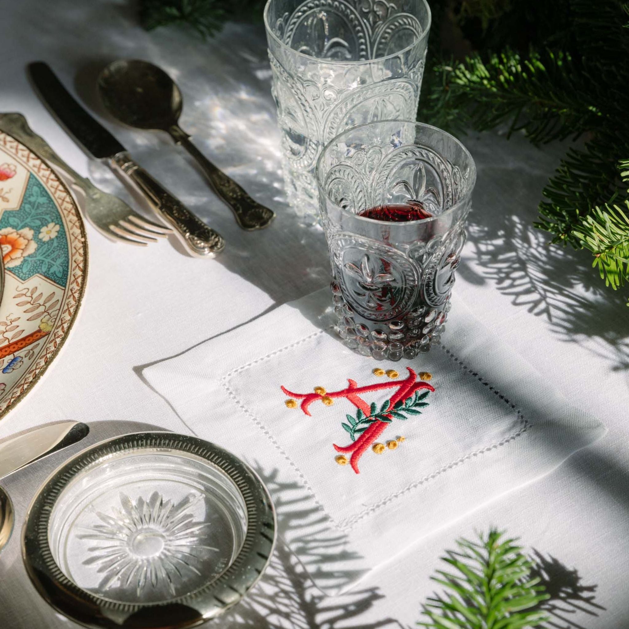 Guardanapos de cocktail Mafra com letra bordadas de Natal (Pack de 4)