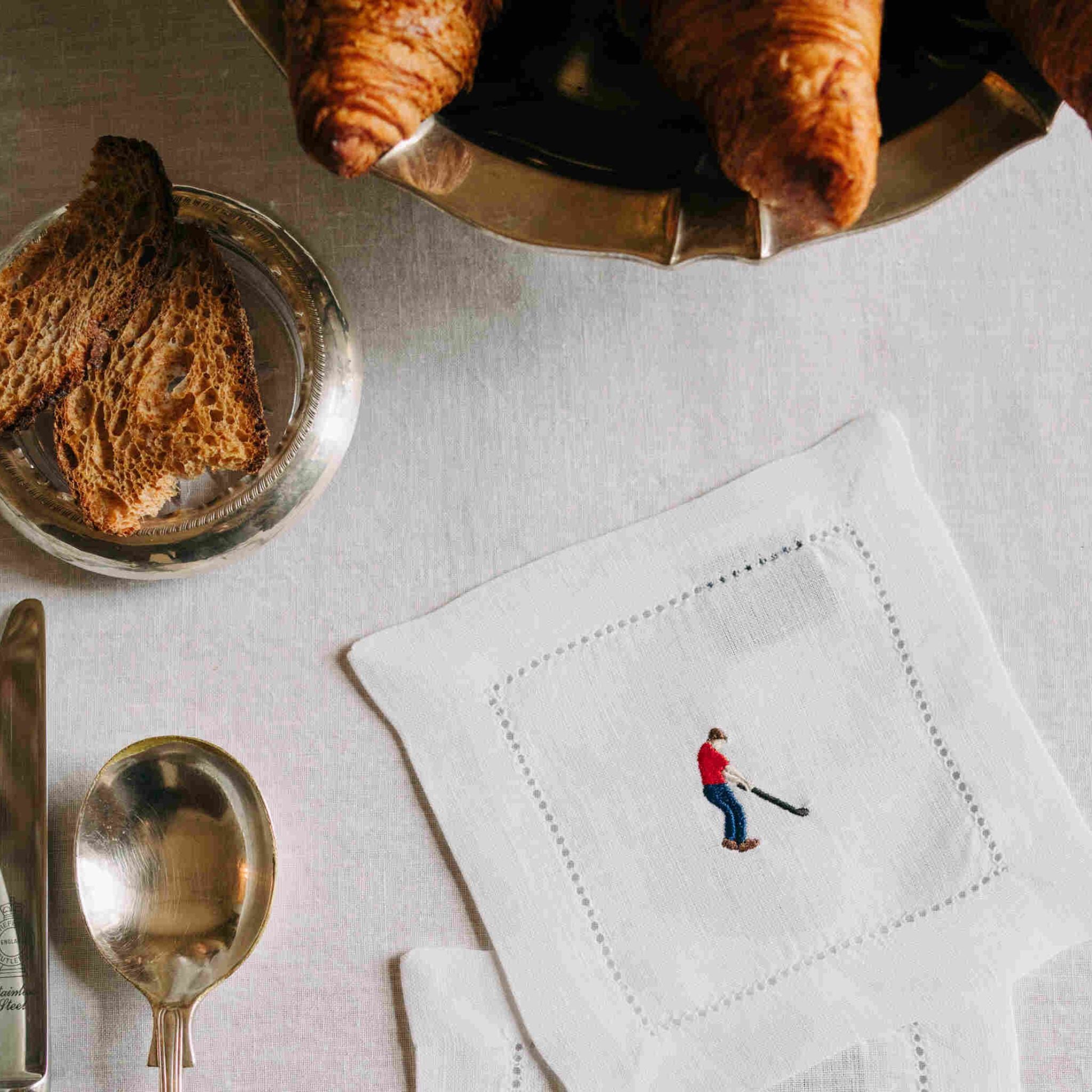 Mafra linen napkin with retro sportsmen