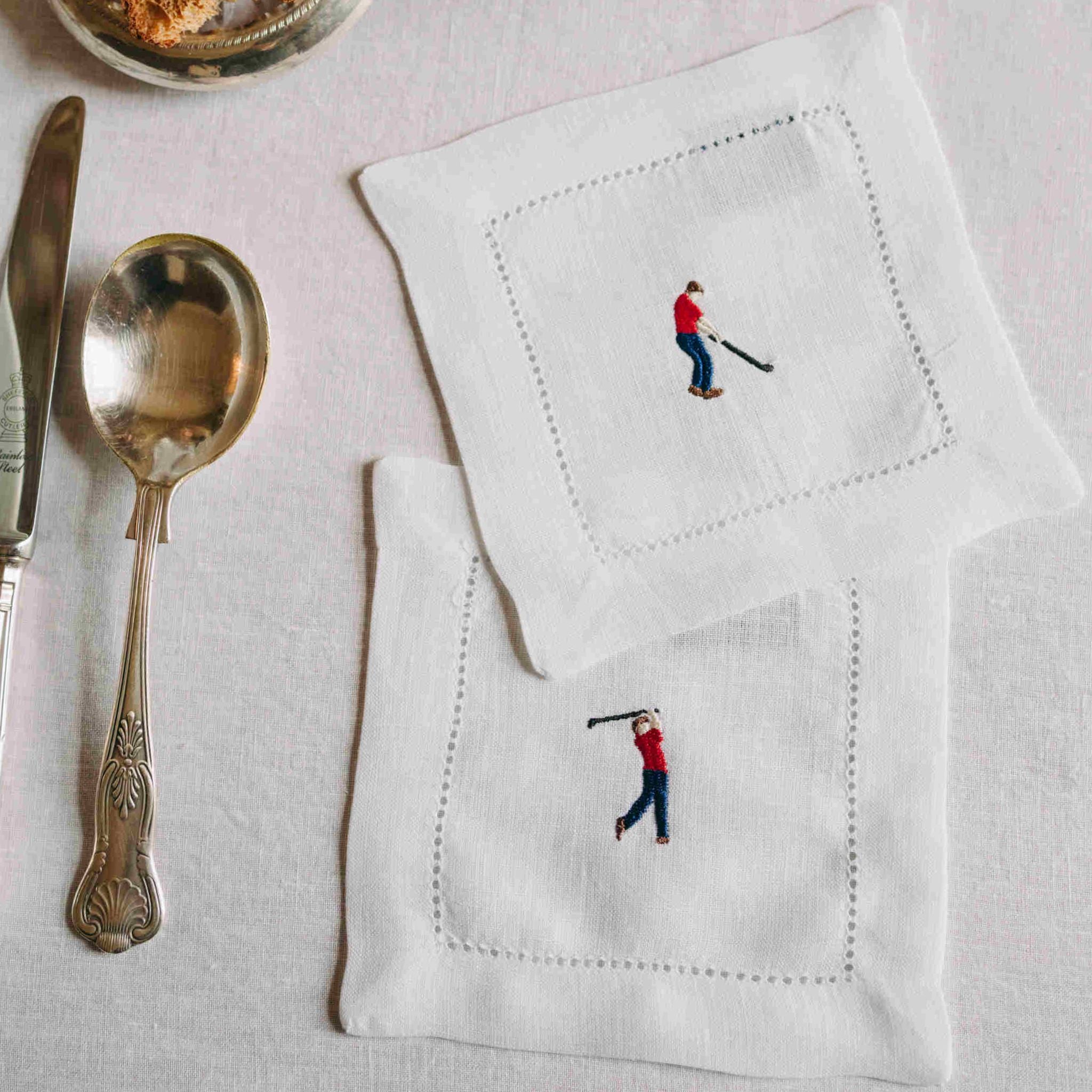 Mafra linen napkin with retro sportsmen
