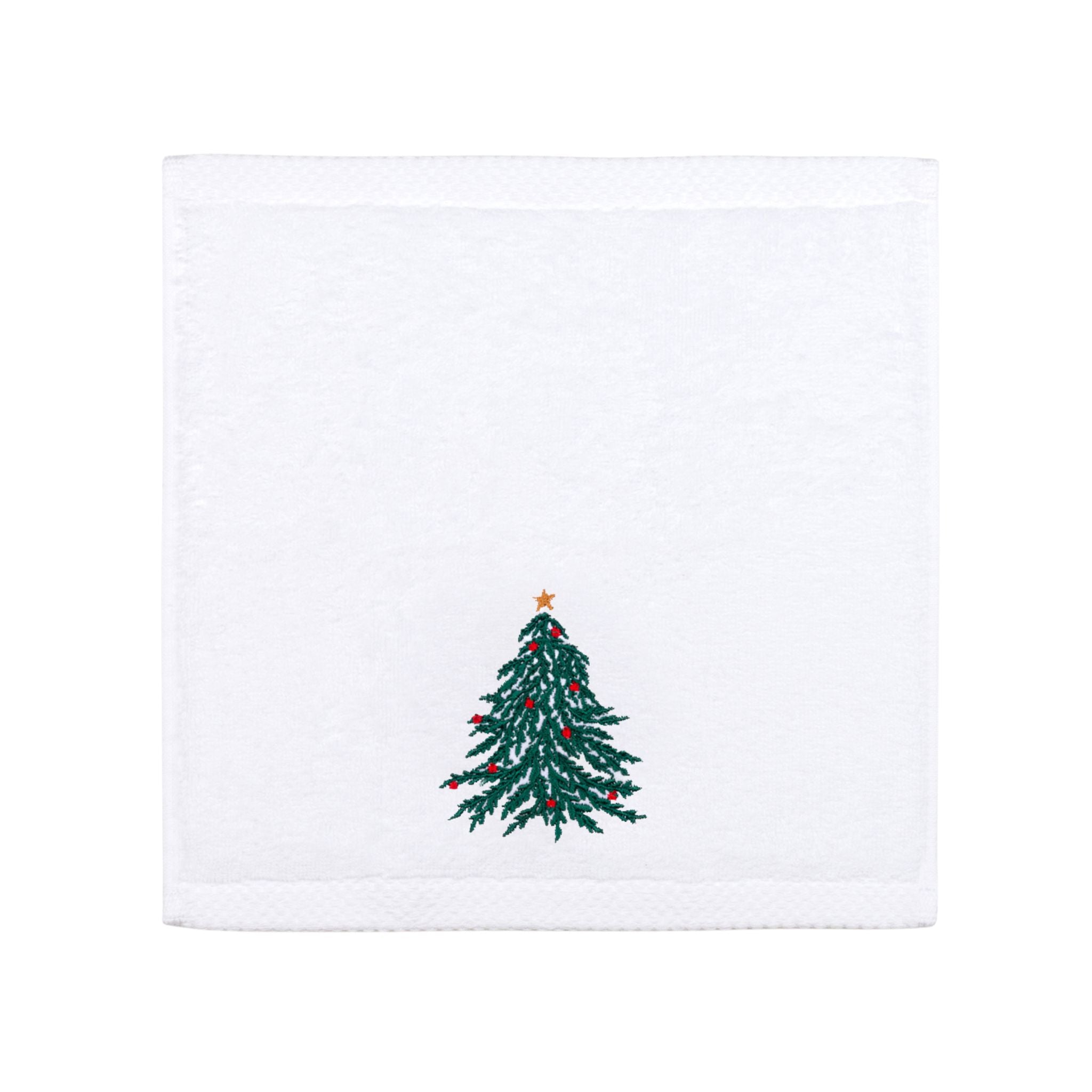 Toalhete com bordado de árvore e coroa de Natal