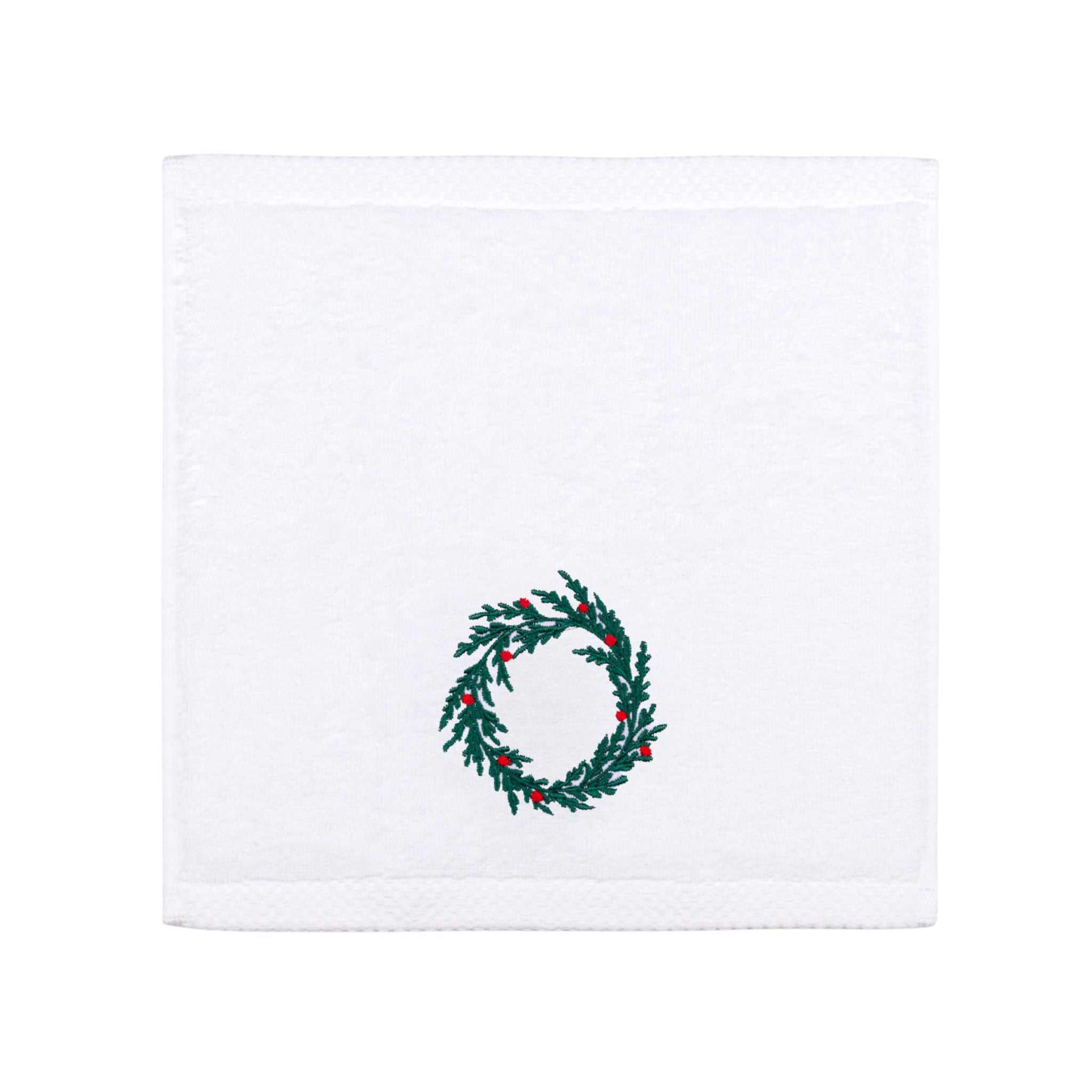 Toalhete com bordado de árvore e coroa de Natal