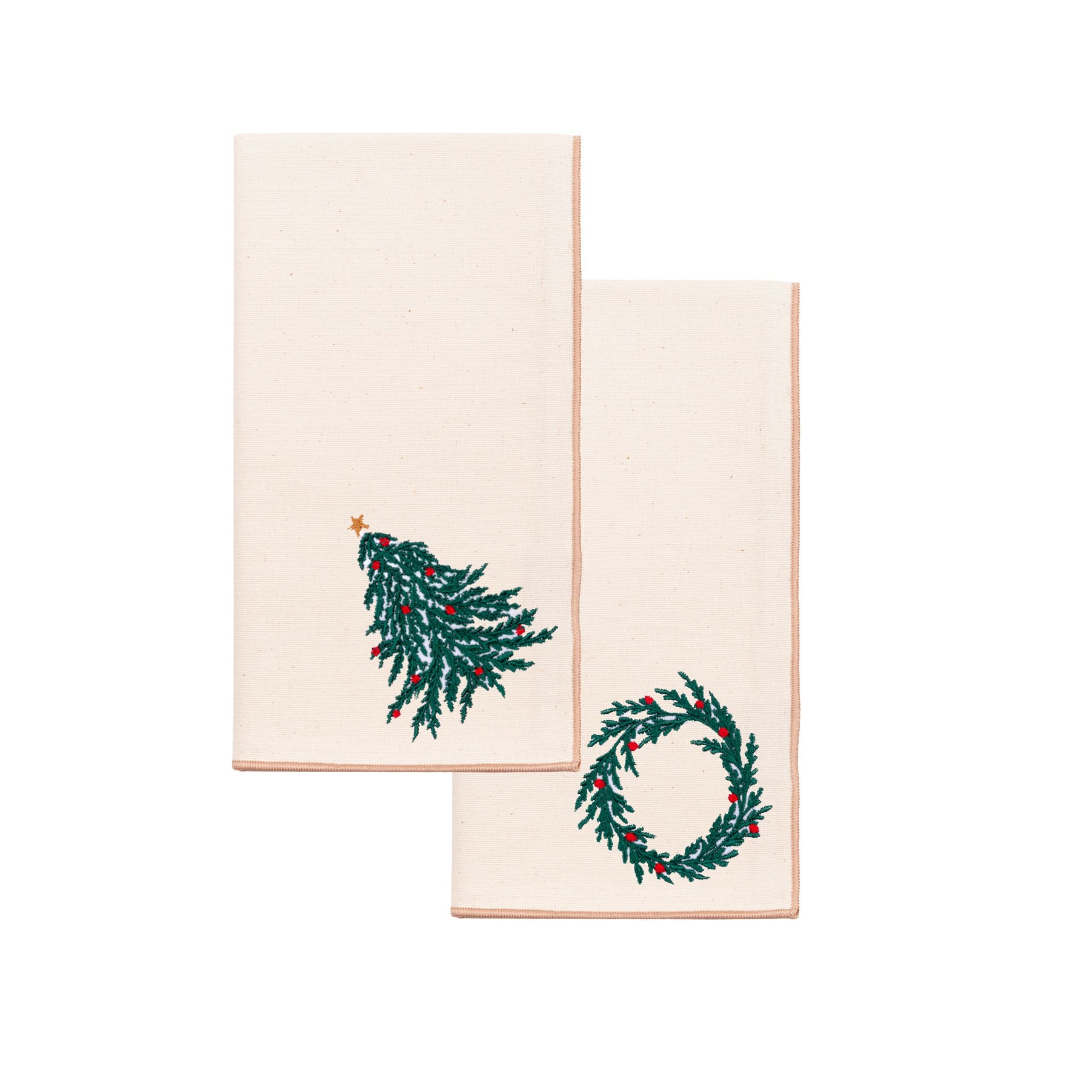 Ecru Nazaré napkins with christmas tree and wreath embroidery - Torres Novas