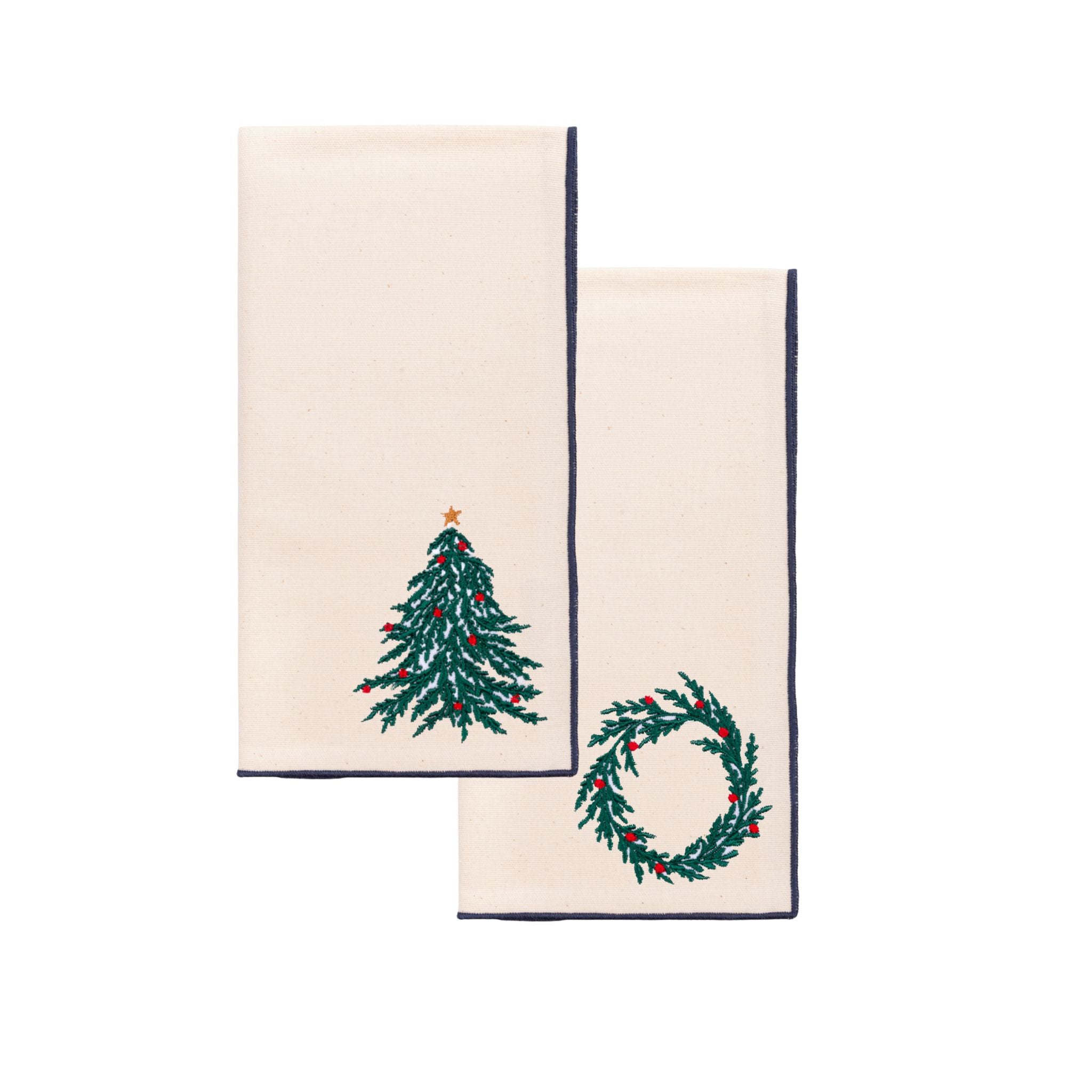 Ecru Nazaré napkins with christmas tree and wreath embroidery - Torres Novas