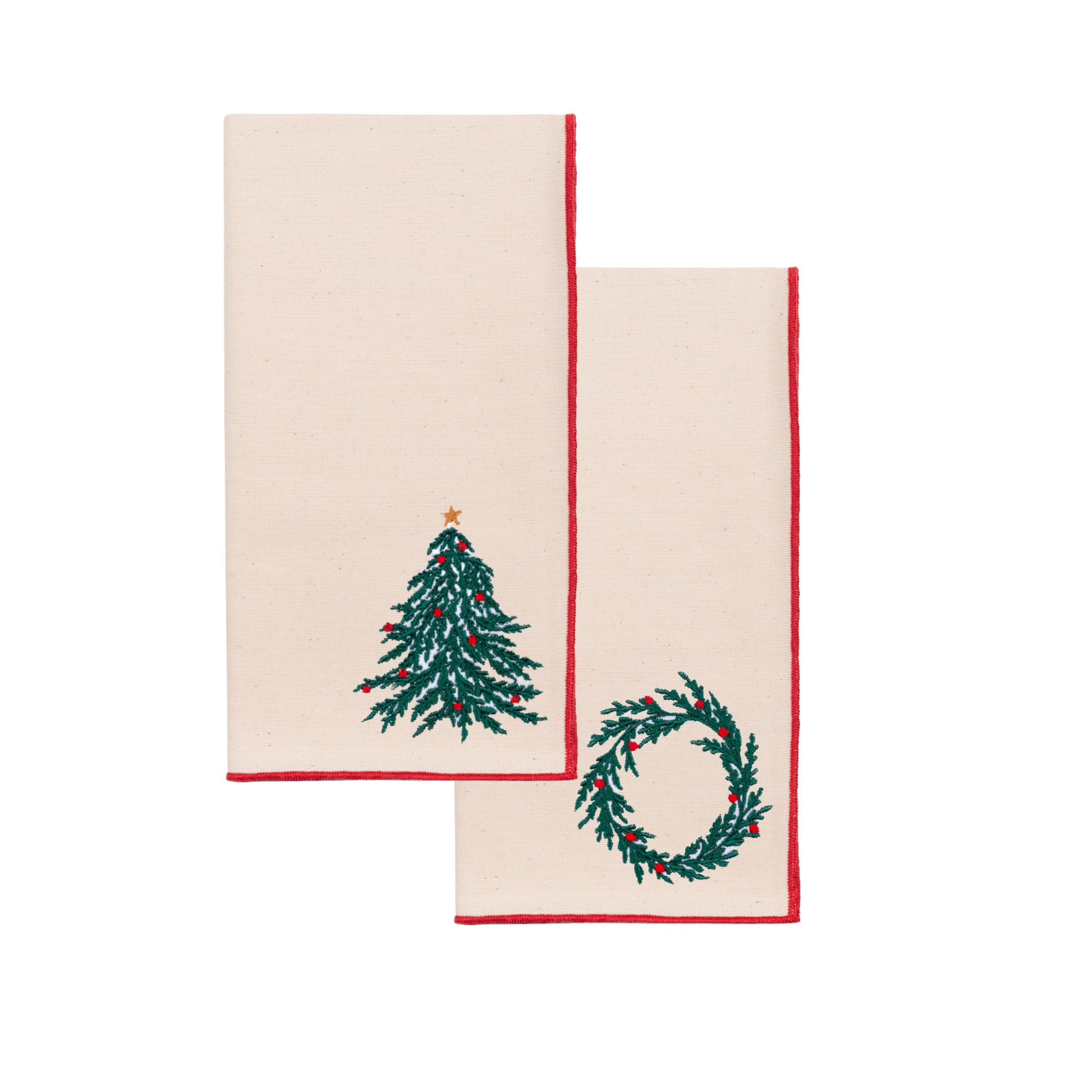 Ecru Nazaré napkins with christmas tree and wreath embroidery - Torres Novas