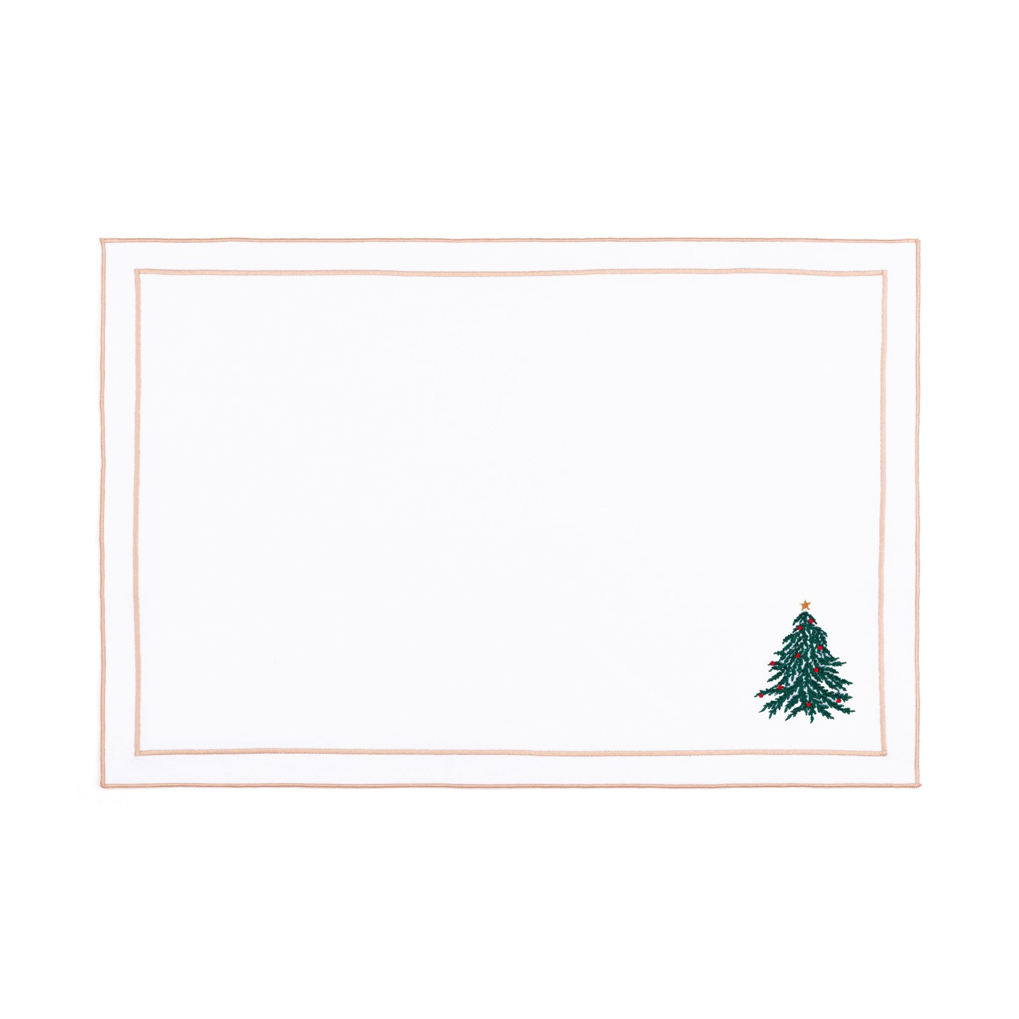 Linge de table Nazaré blanche, en coton, avec un arbre et une couronne de Noël brodés
