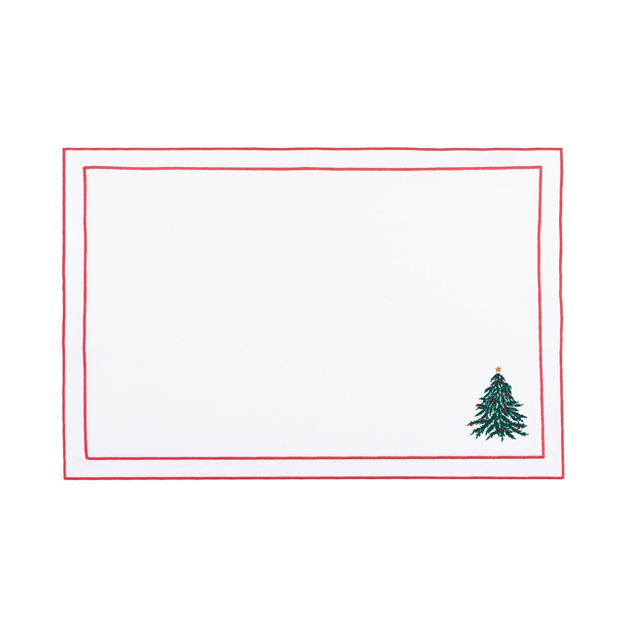 Linge de table Nazaré blanche, en coton, avec un arbre et une couronne de Noël brodés